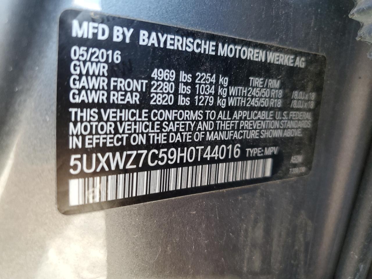 5UXWZ7C59H0T44016 2017 BMW X3 Sdrive28I