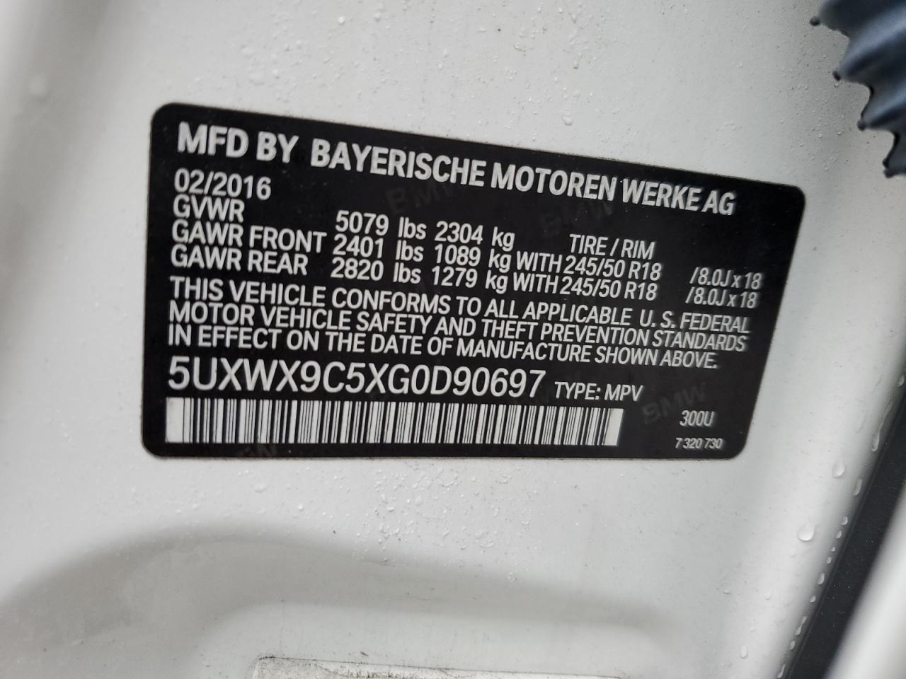 5UXWX9C5XG0D90697 2016 BMW X3 xDrive28I