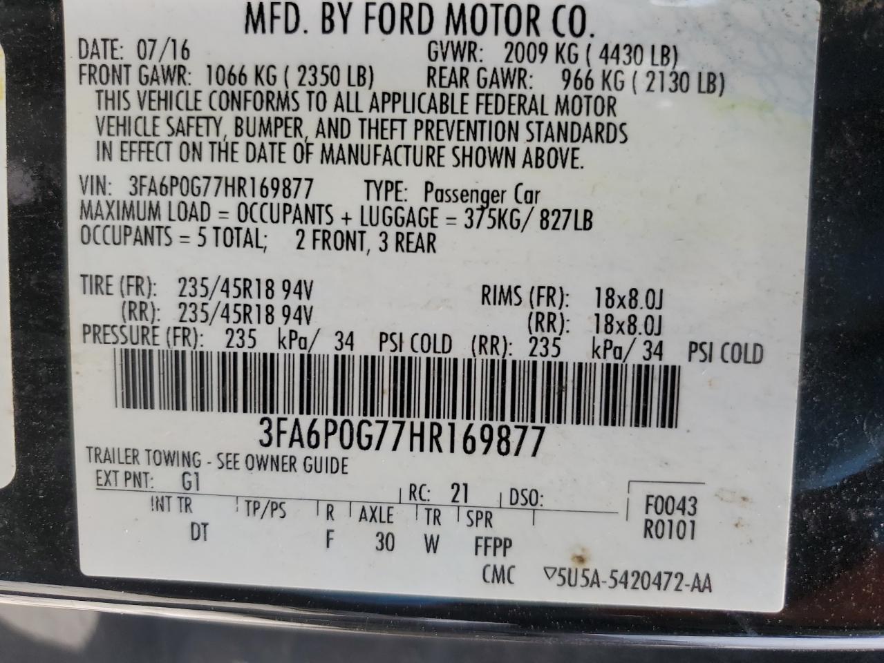 3FA6P0G77HR169877 2017 FORD FUSION - Image 14