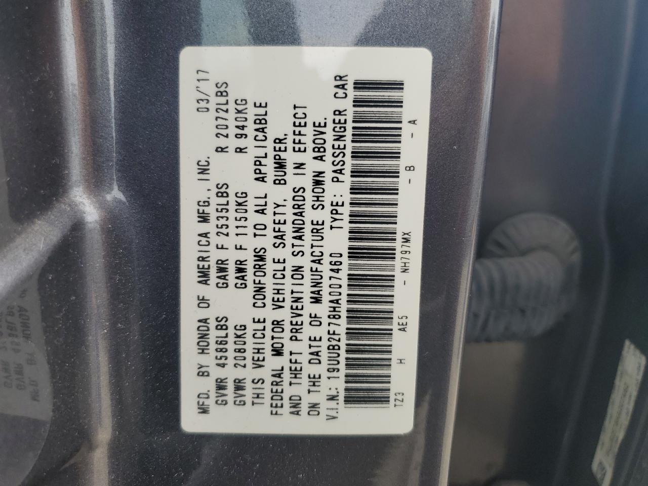 19UUB2F78HA007460 2017 Acura Tlx Advance