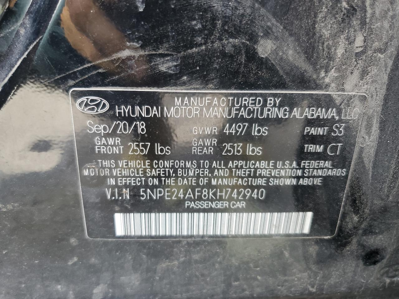 5NPE24AF8KH742940 2019 Hyundai Sonata Se