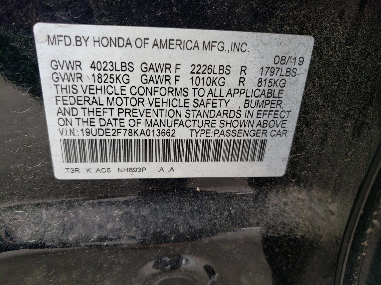 19UDE2F78KA013662 2019 Acura Ilx Premium