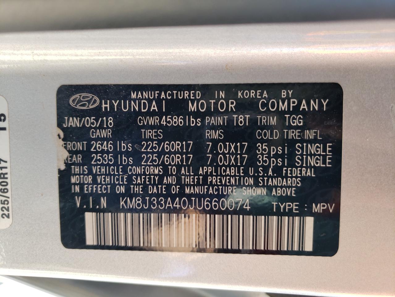 KM8J33A40JU660074 2018 Hyundai Tucson Sel