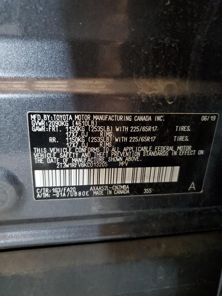 2T3W1RFV6KC013205 2019 Toyota Rav4 Xle