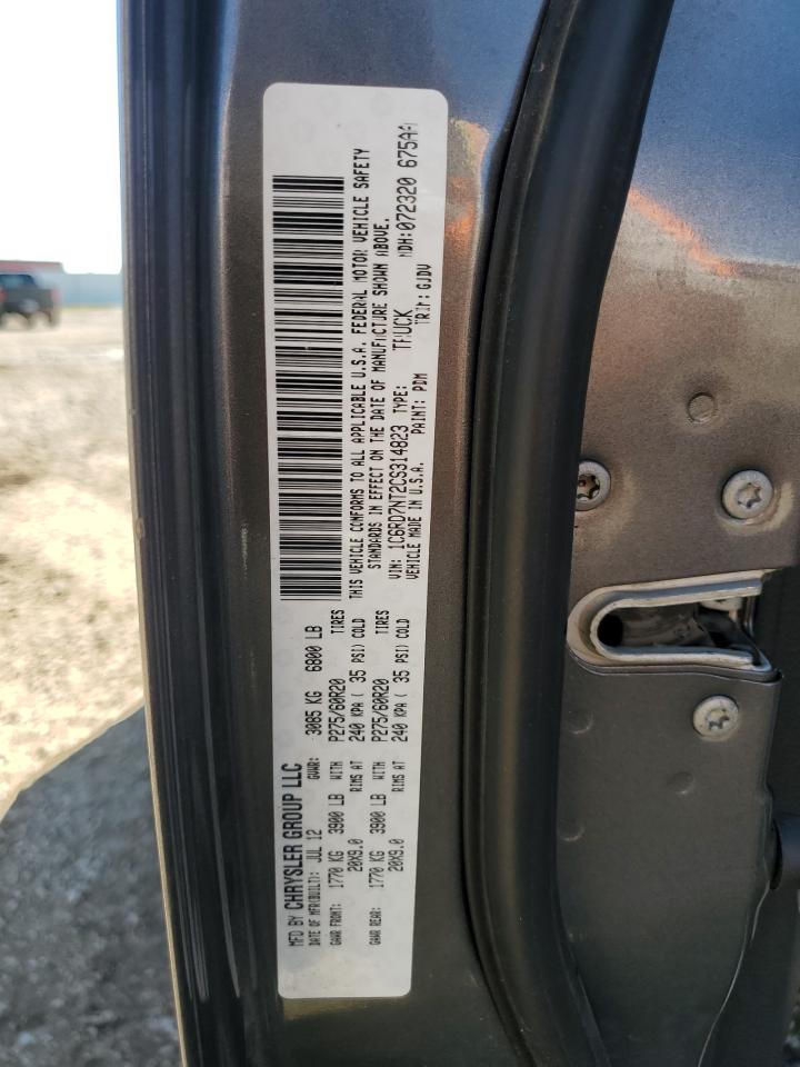 2012 Dodge Ram 1500 Laramie VIN: 1C6RD7NT2CS314823 Lot: 71556734