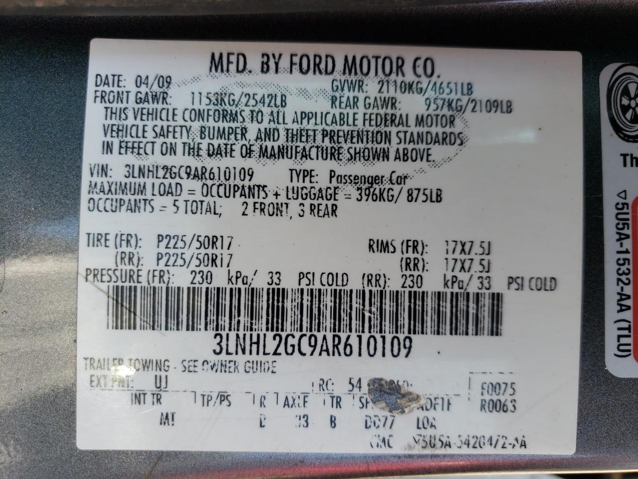 3LNHL2GC9AR610109 2010 Lincoln Mkz