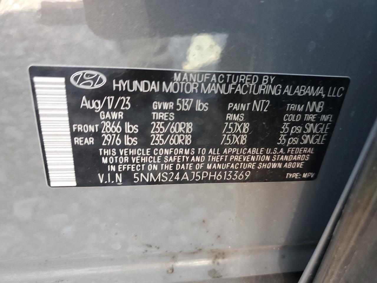 5NMS24AJ5PH613369 2023 Hyundai Santa Fe Sel