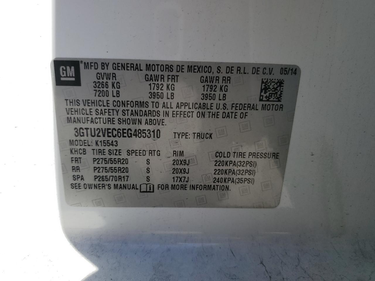 3GTU2VEC6EG485310 2014 GMC Sierra K1500 Slt