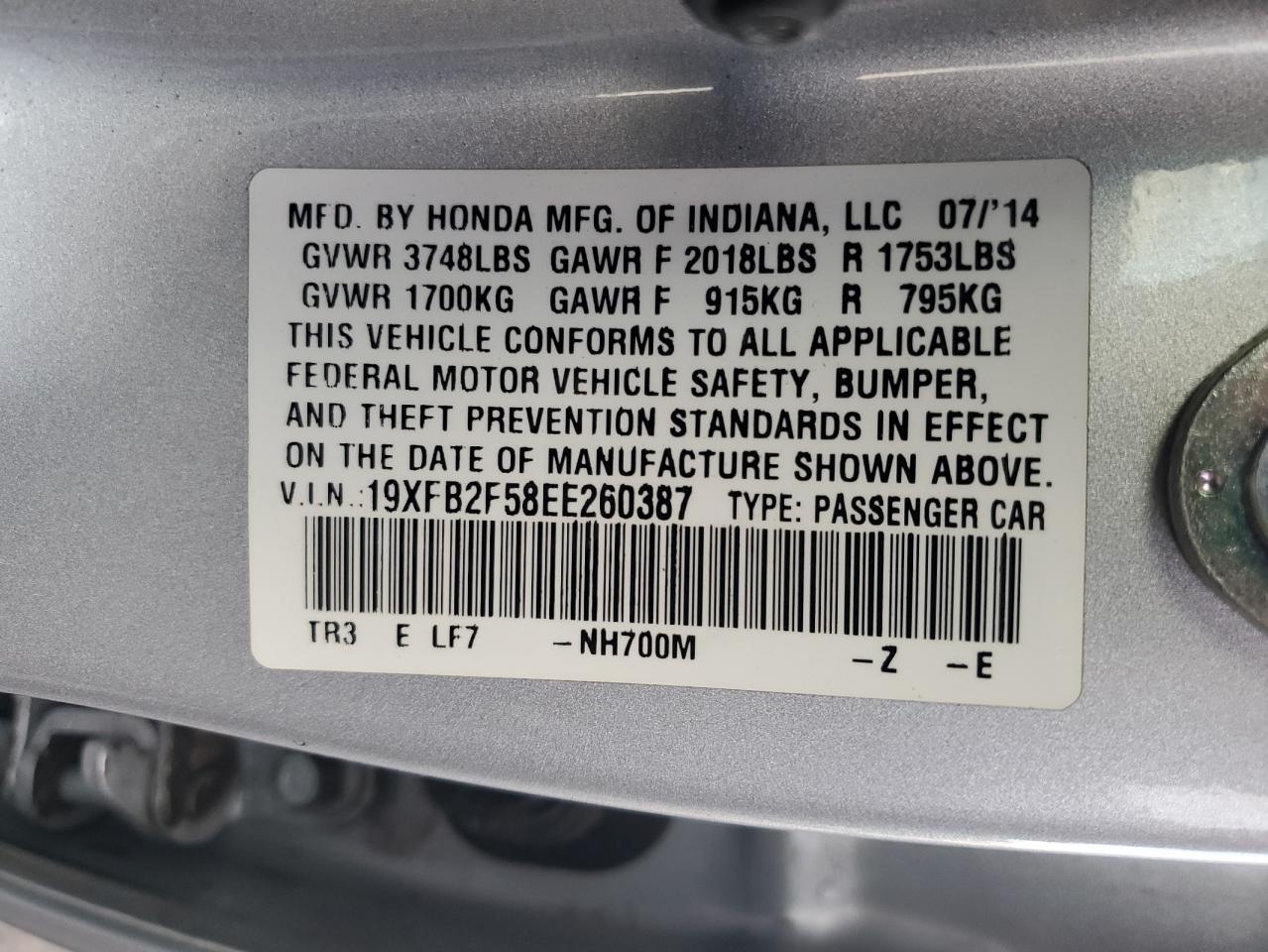 19XFB2F58EE260387 2014 Honda Civic Lx