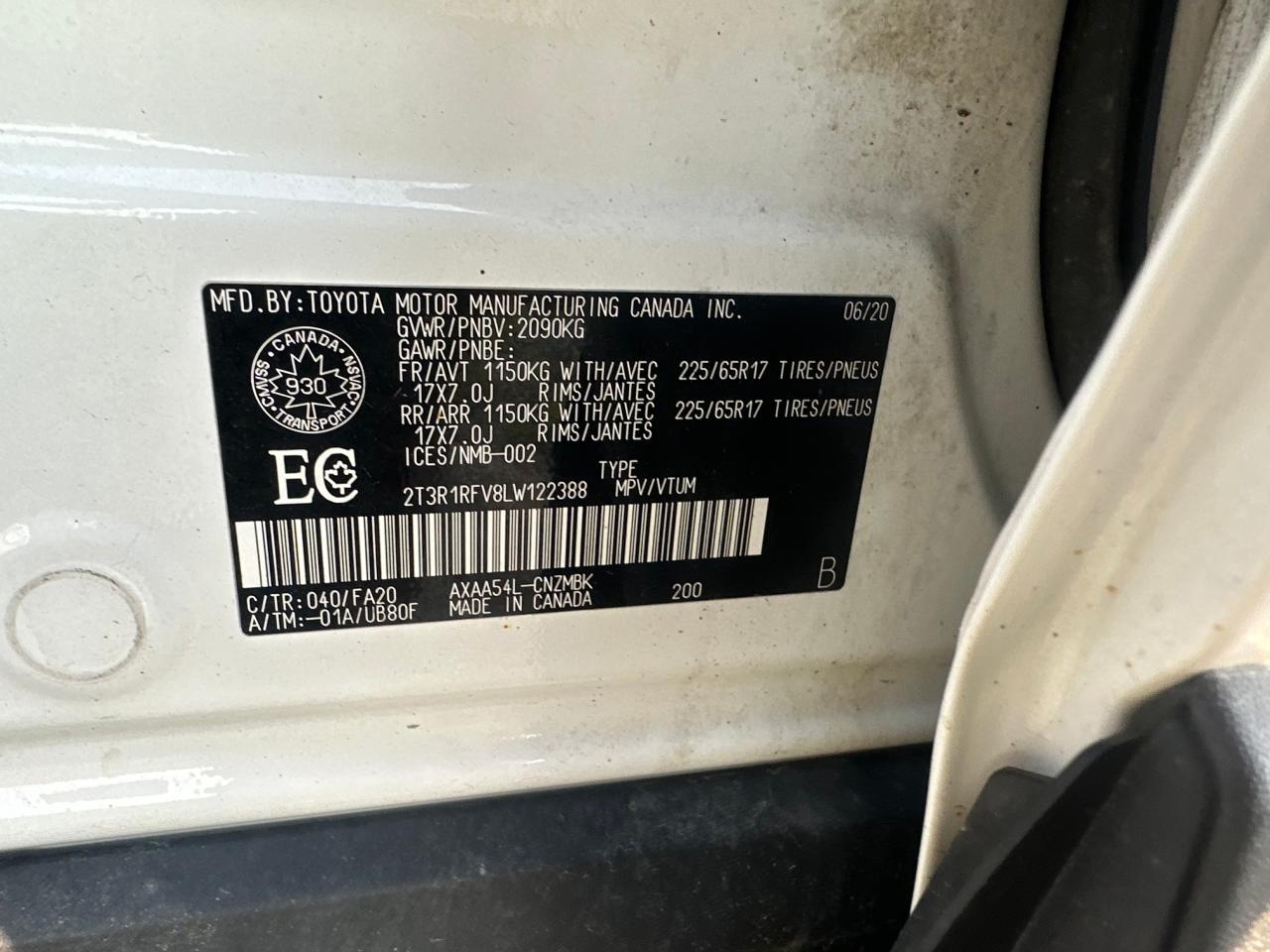 2T3R1RFV8LW122388 2020 Toyota Rav4 Xle