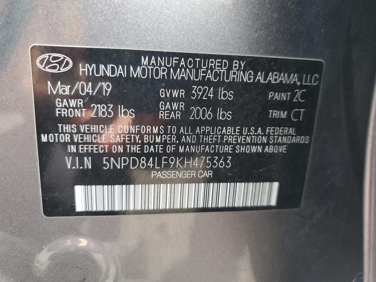 5NPD84LF9KH475363 2019 Hyundai Elantra Sel