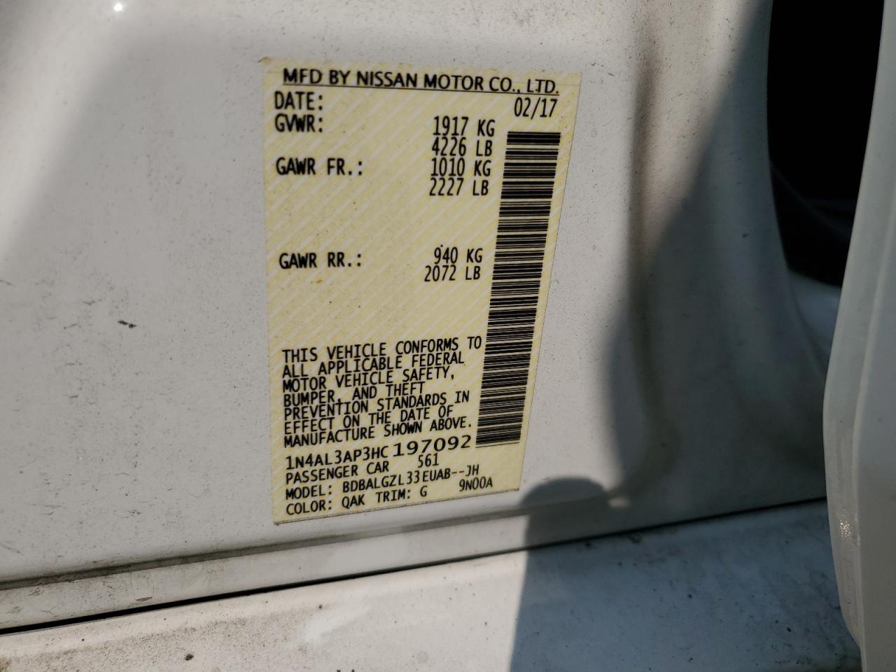 1N4AL3AP3HC197092 2017 NISSAN ALTIMA - Image 12