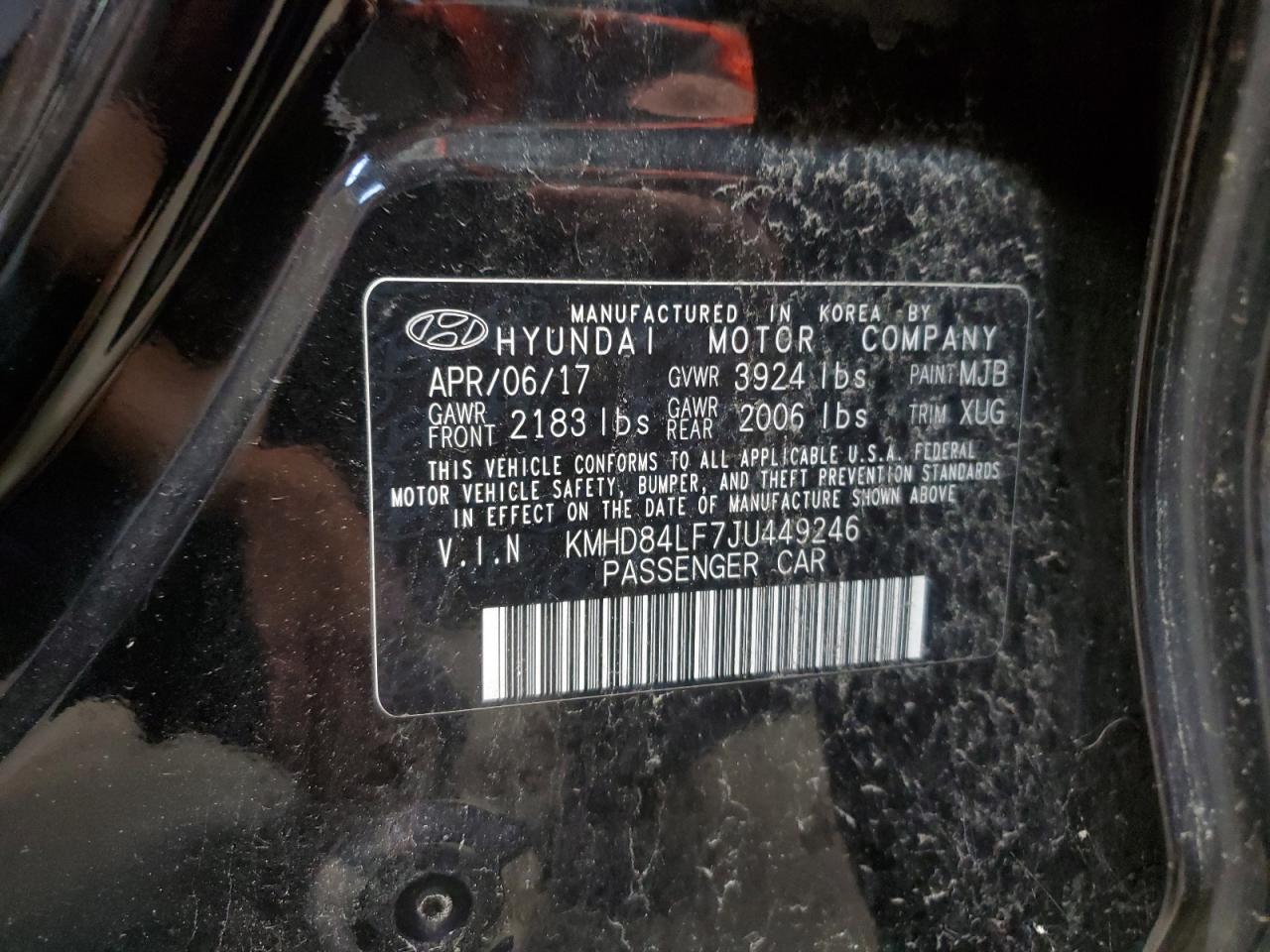 KMHD84LF7JU449246 2018 Hyundai Elantra Sel