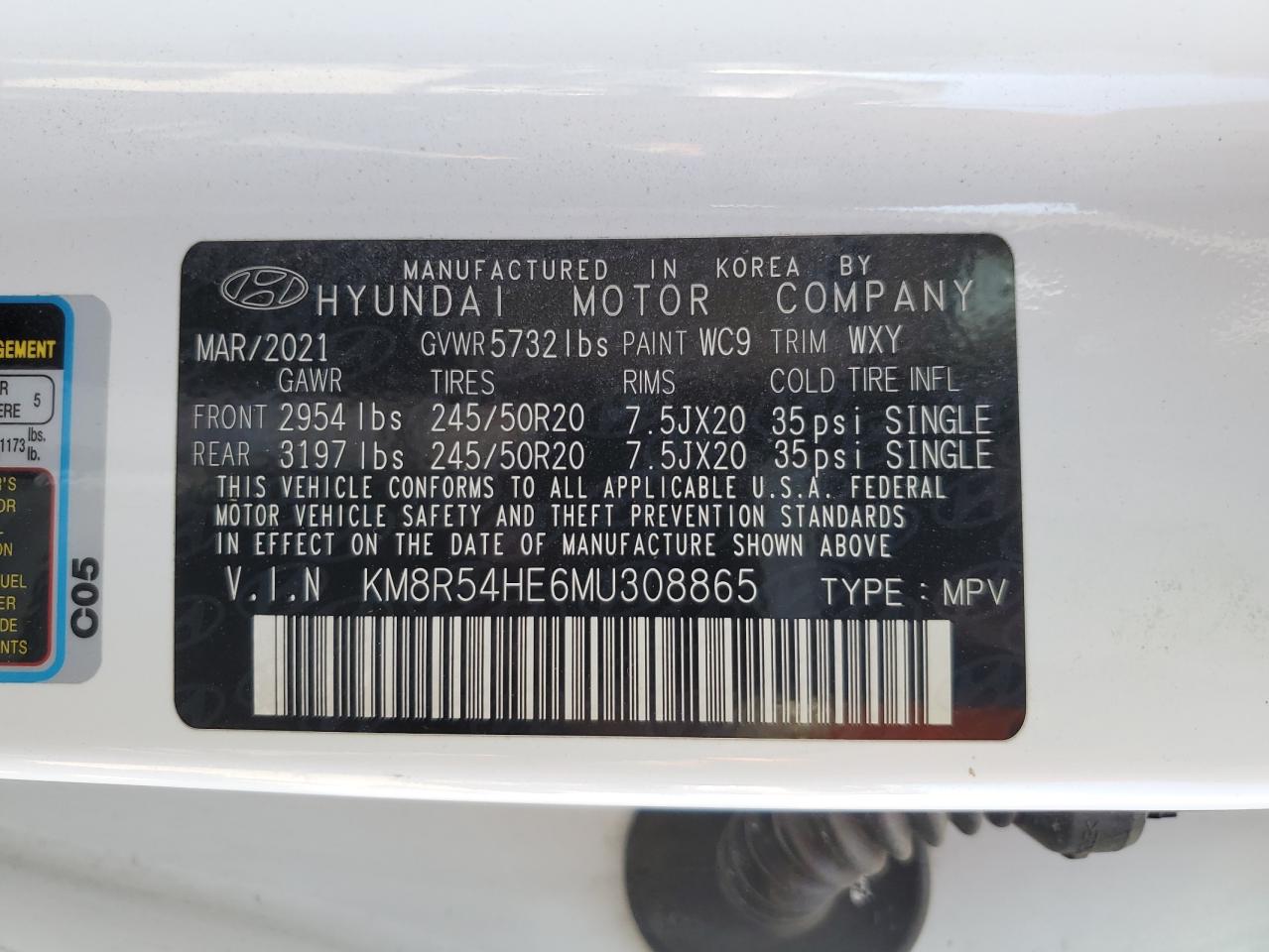 2021 Hyundai Palisade Limited VIN: KM8R54HE6MU308865 Lot: 73433704