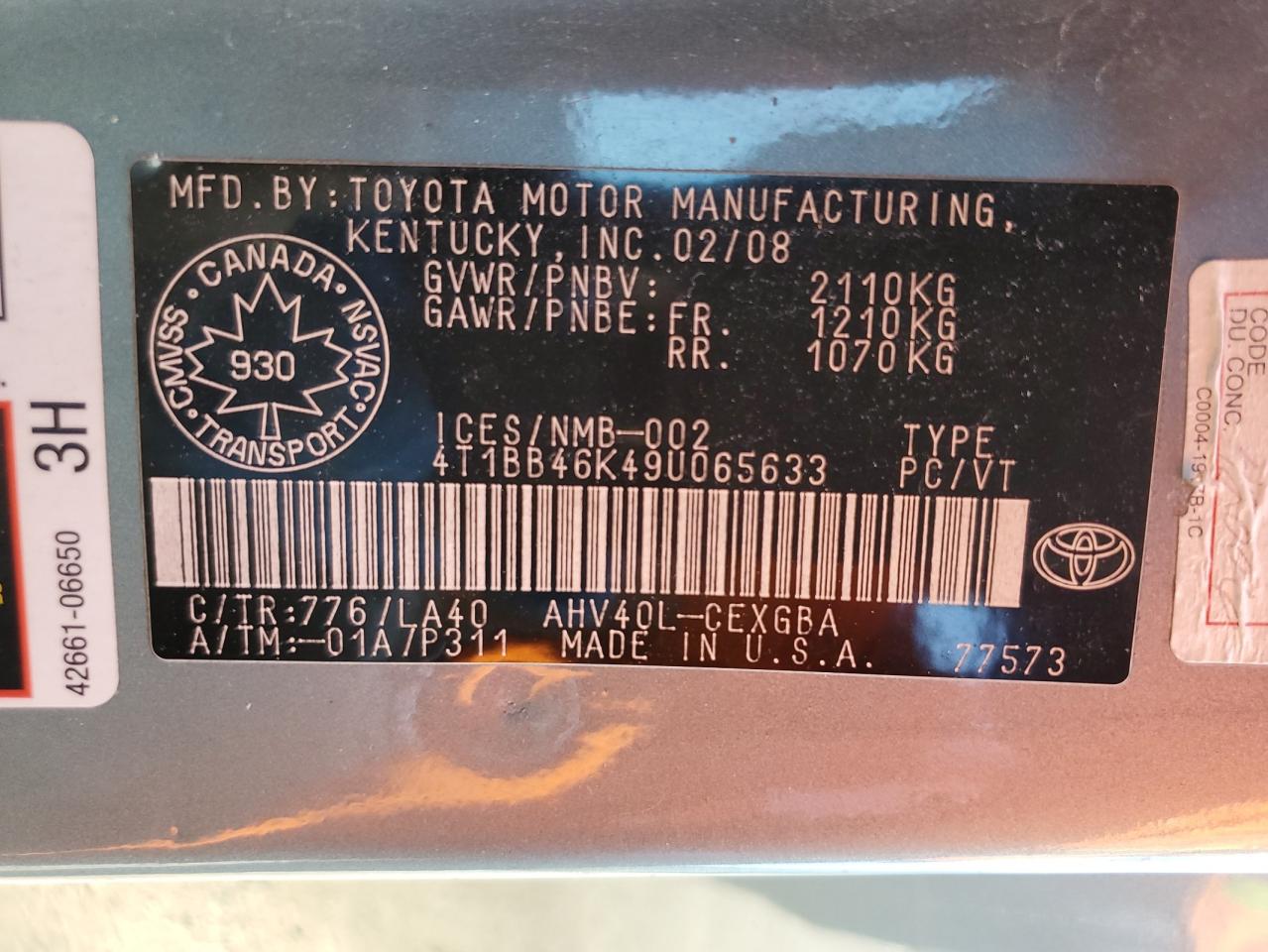 4T1BB46K49U065633 2009 Toyota Camry Hybrid