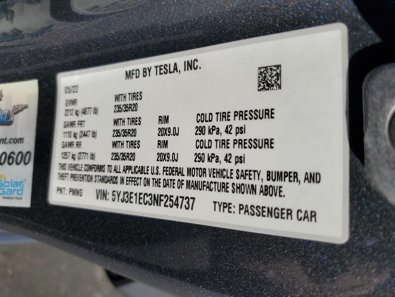 5YJ3E1EC3NF254737 2022 Tesla Model 3