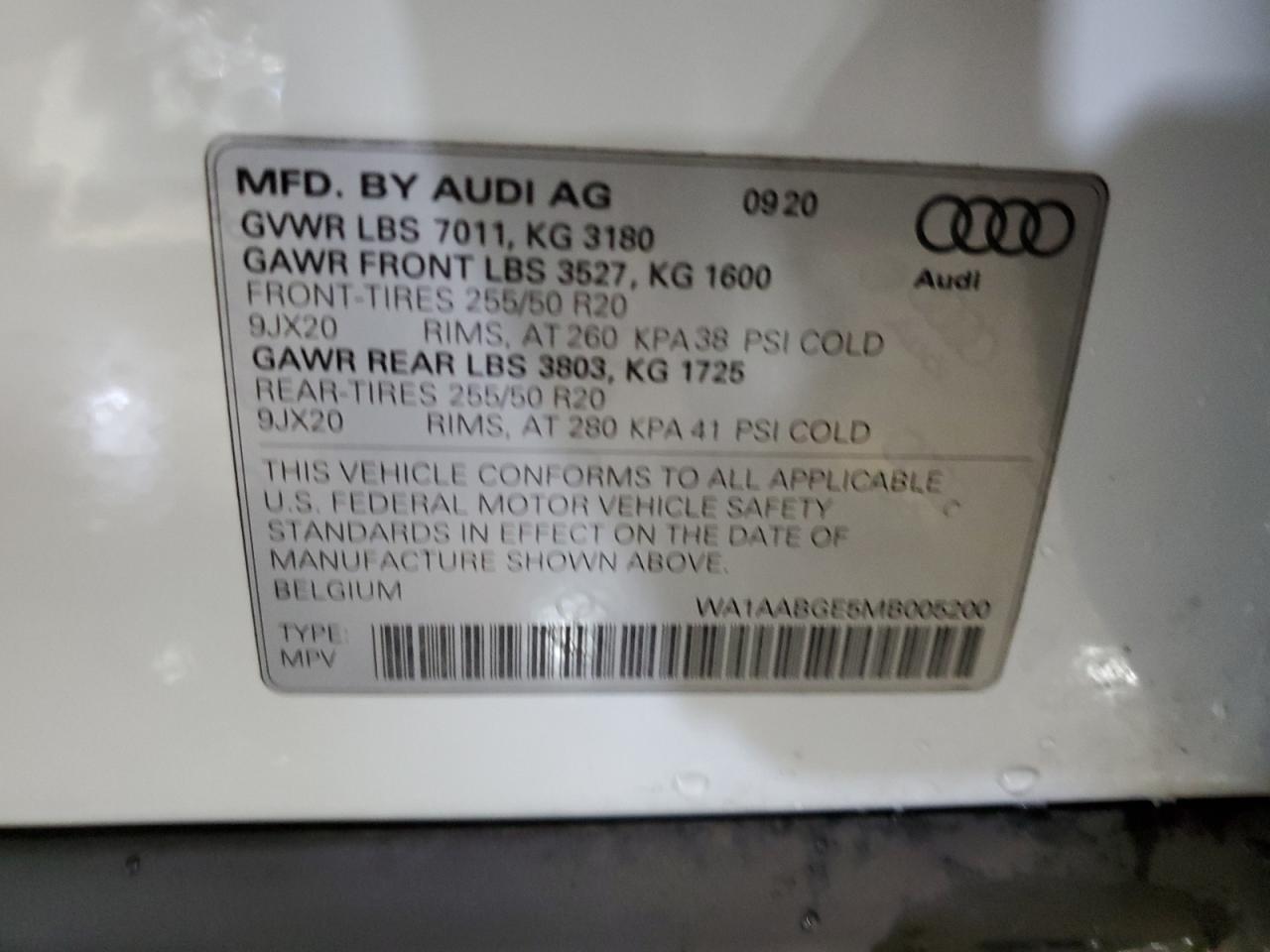 2021 Audi E-Tron Premium VIN: WA1AABGE5MB005200 Lot: 73297844