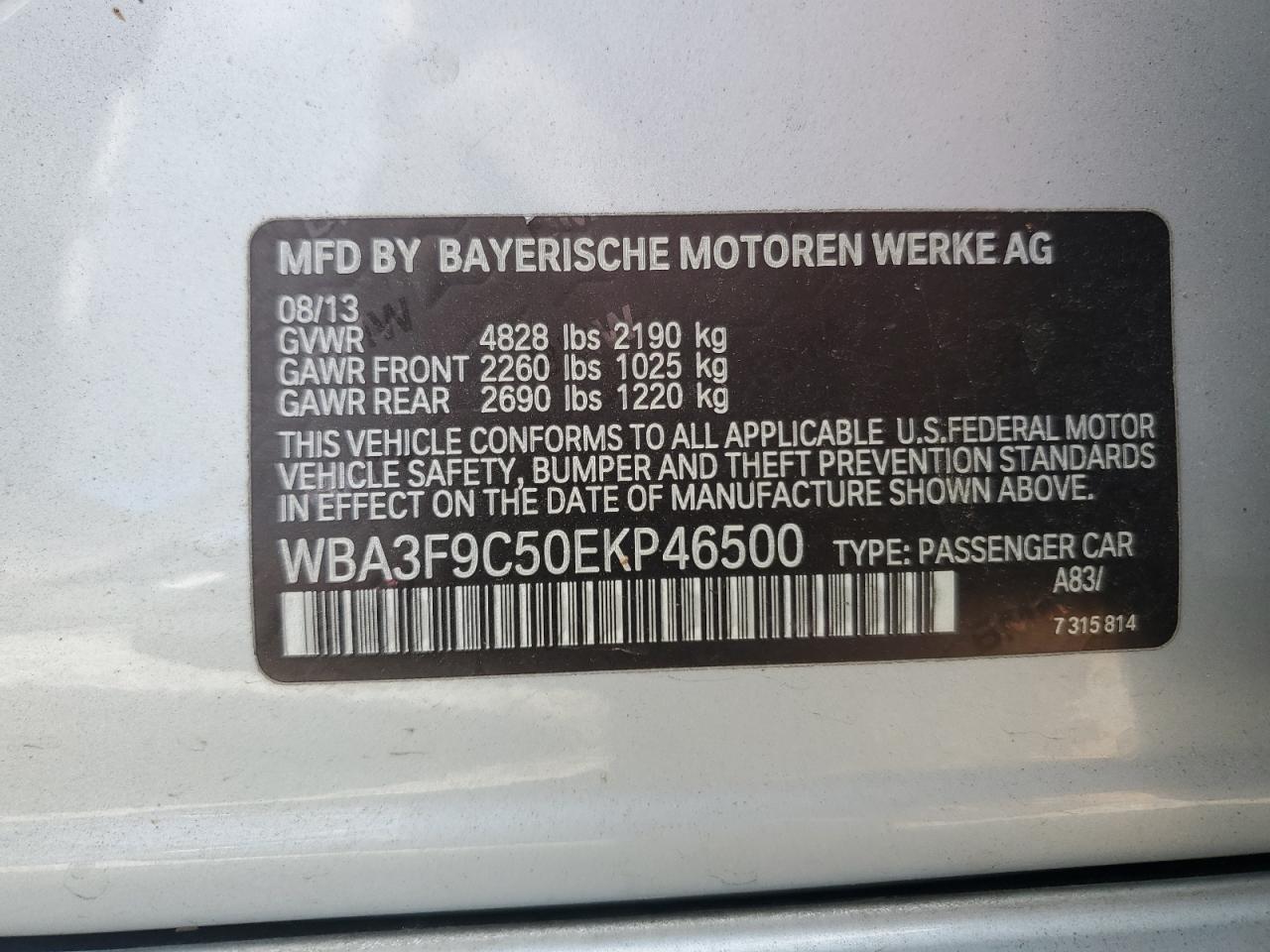 2014 BMW Activehybrid 3 VIN: WBA3F9C50EKP46500 Lot: 75455824