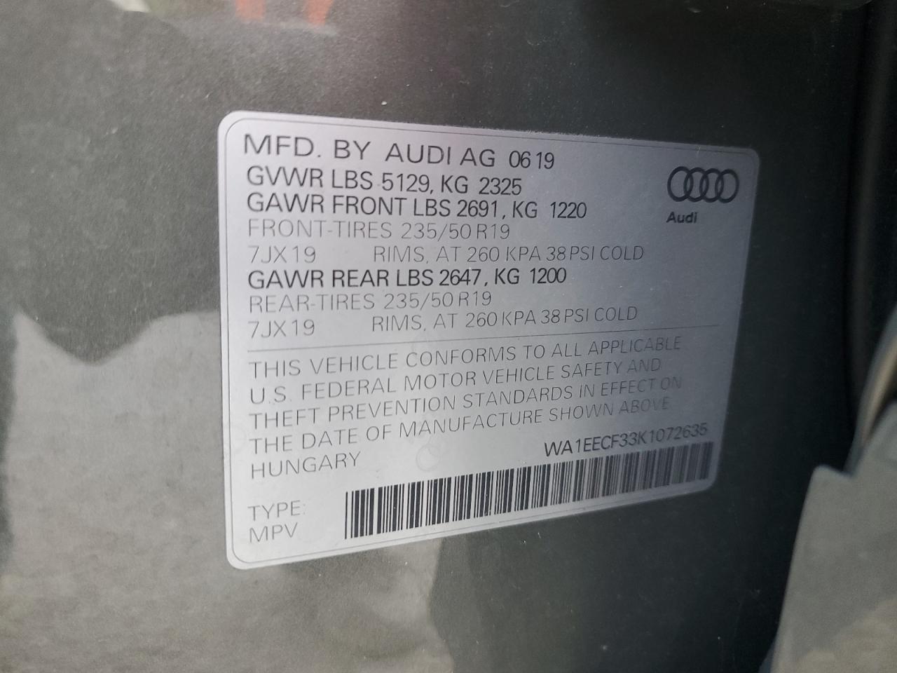 WA1EECF33K1072635 2019 Audi Q3 Premium Plus S-Line