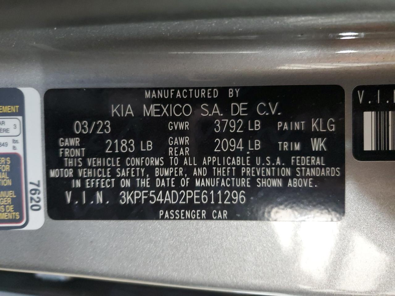 2023 Kia Forte Gt Line VIN: 3KPF54AD2PE611296 Lot: 71209824