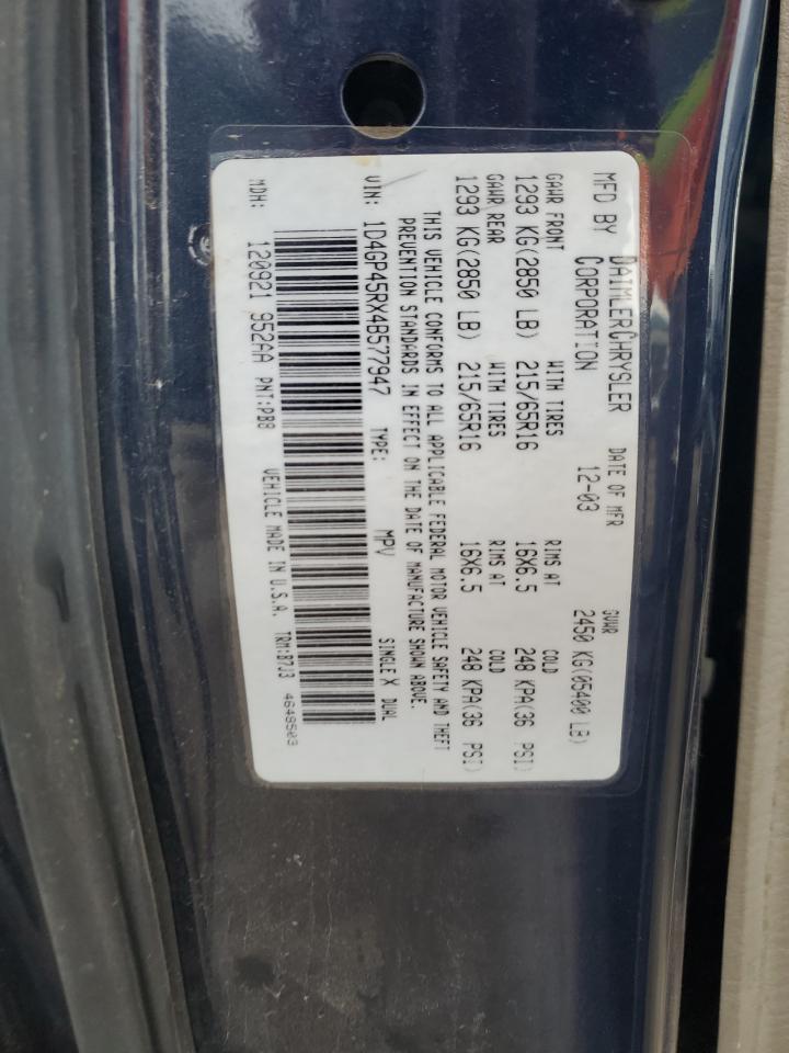 2004 Dodge Caravan Sxt VIN: 1D4GP45RX4B577947 Lot: 72855184