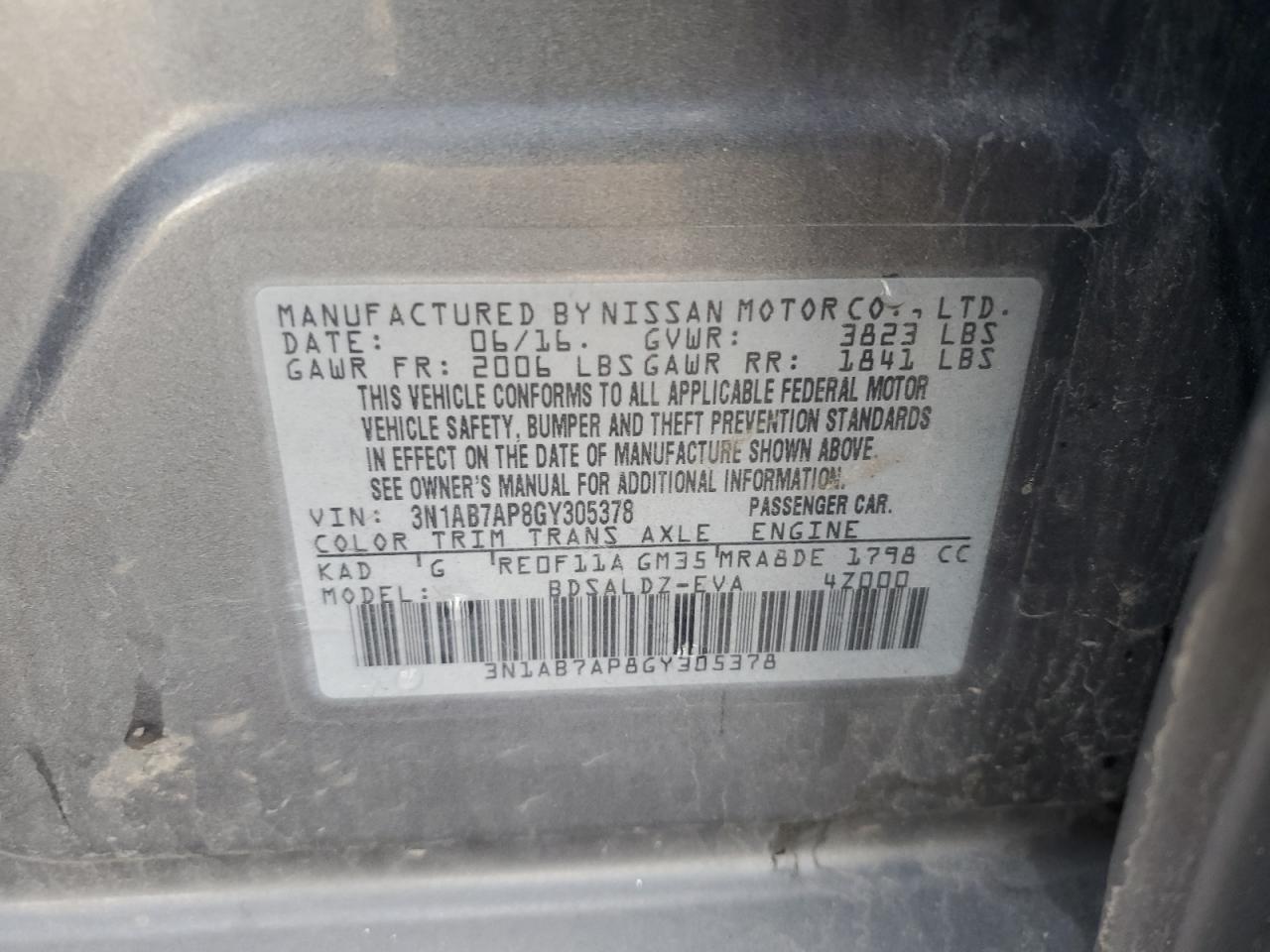 3N1AB7AP8GY305378 2016 Nissan Sentra S