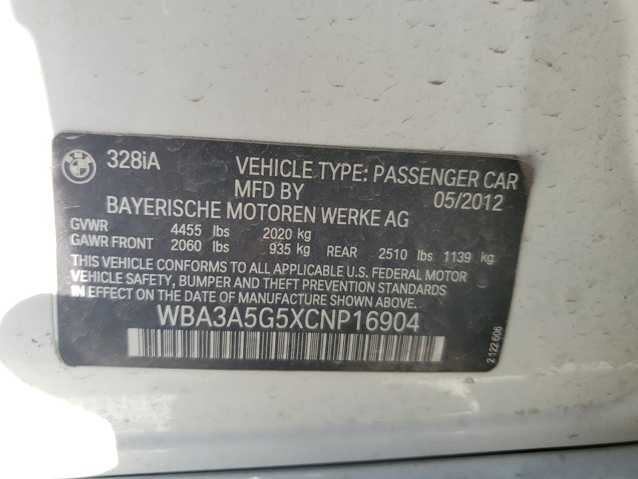 WBA3A5G5XCNP16904 2012 BMW 328 I