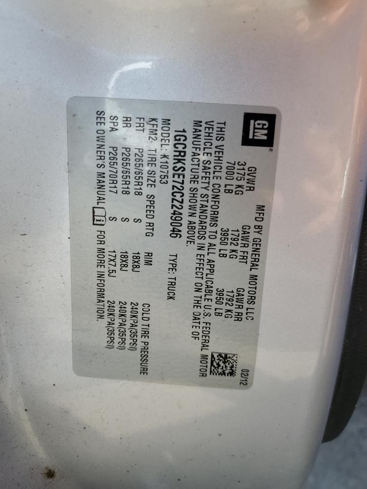 2012 Chevrolet Silverado K1500 Lt VIN: 1GCRKSE72CZ249046 Lot: 70996024