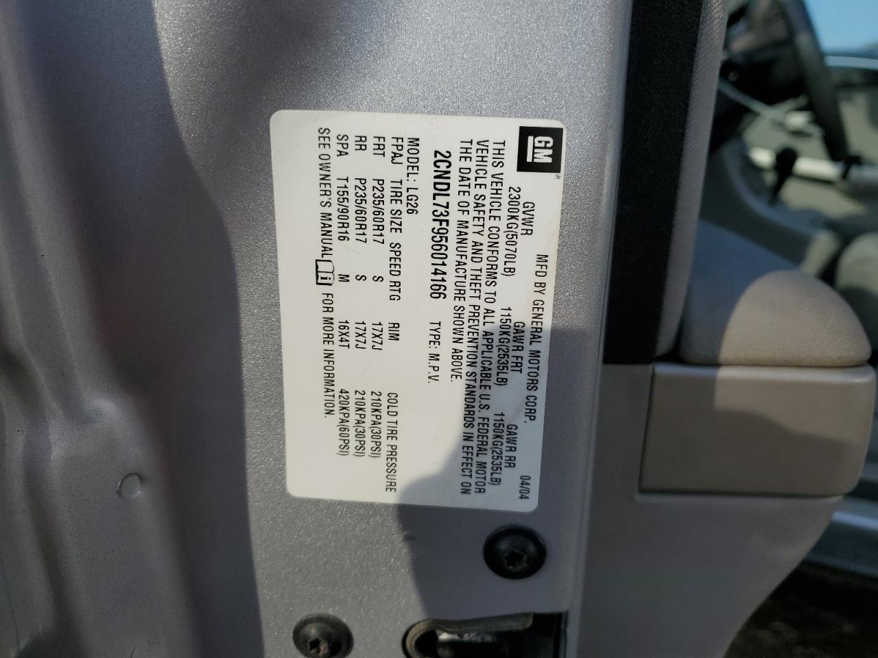 2CNDL73F956014166 2005 Chevrolet Equinox Lt