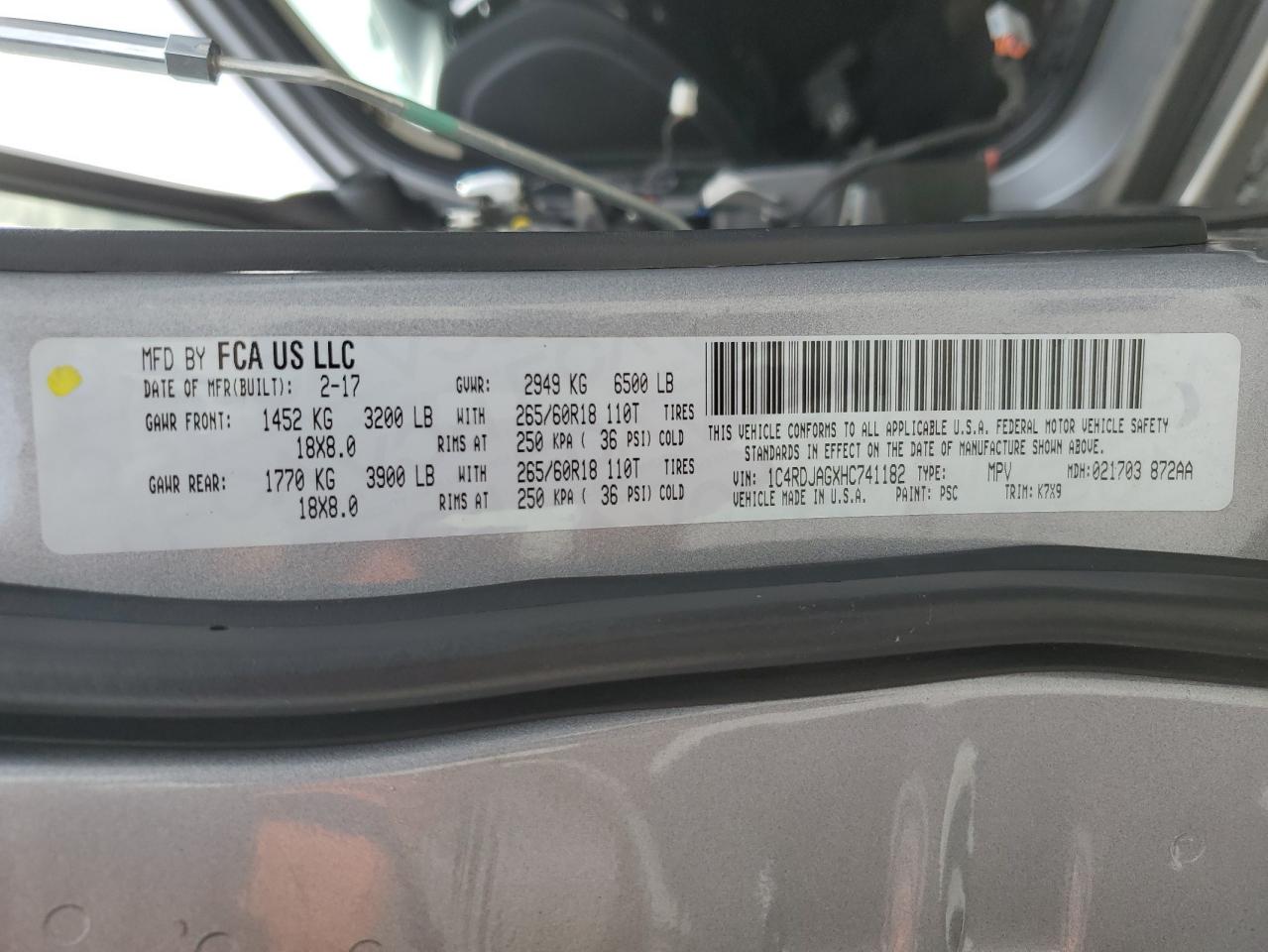 2017 Dodge Durango Sxt VIN: 1C4RDJAGXHC741182 Lot: 71246714