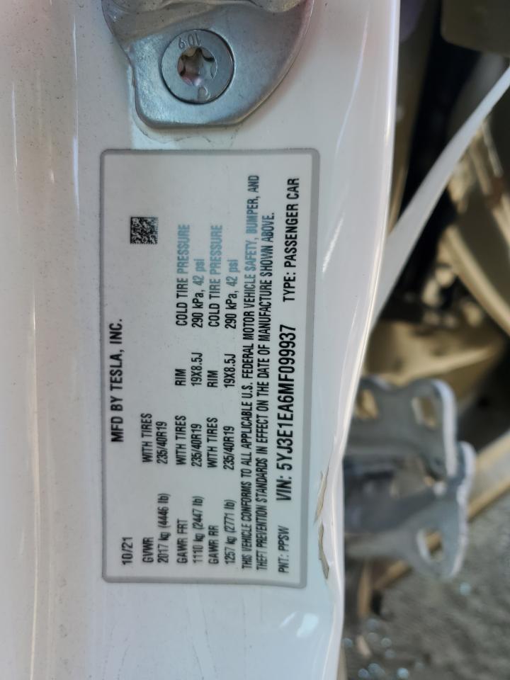 5YJ3E1EA6MF099937 2021 Tesla Model 3