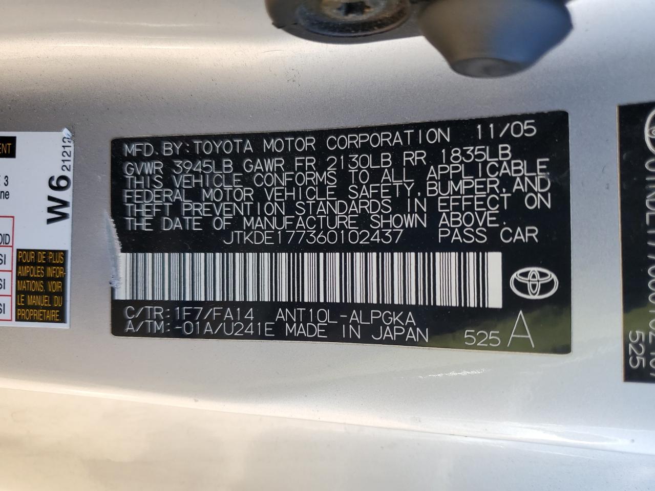 JTKDE177360102437 2006 Toyota Scion Tc