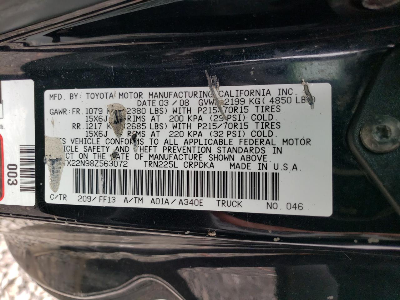 5TETX22N98Z563072 2008 Toyota Tacoma Access Cab