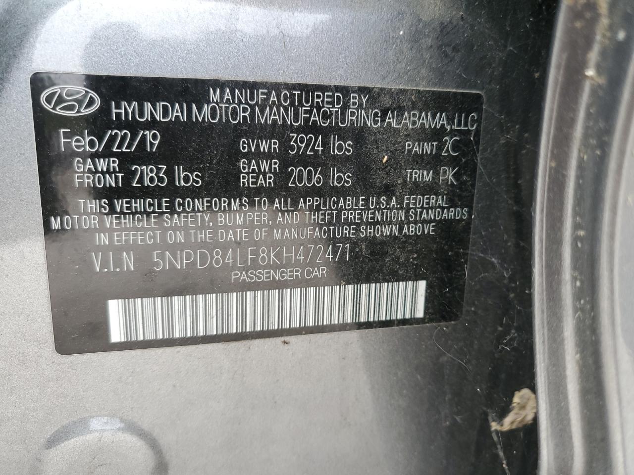 5NPD84LF8KH472471 2019 Hyundai Elantra Sel