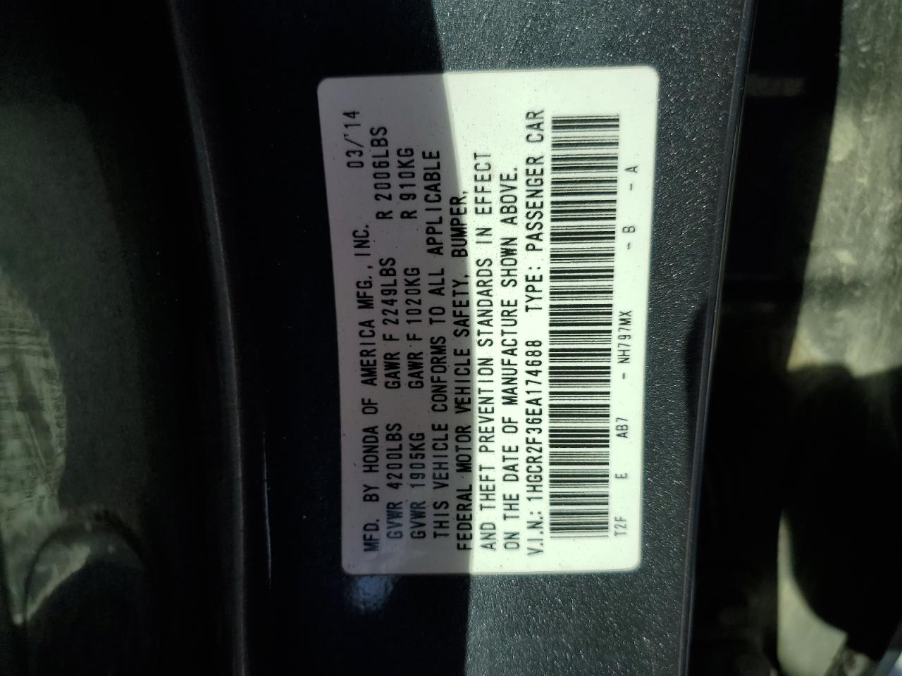 1HGCR2F36EA174688 2014 Honda Accord Lx