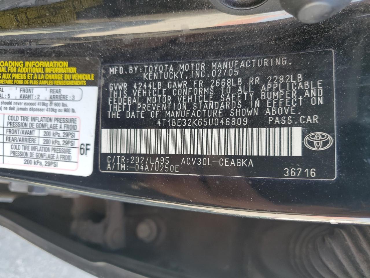 4T1BE32K65U046809 2005 Toyota Camry Le