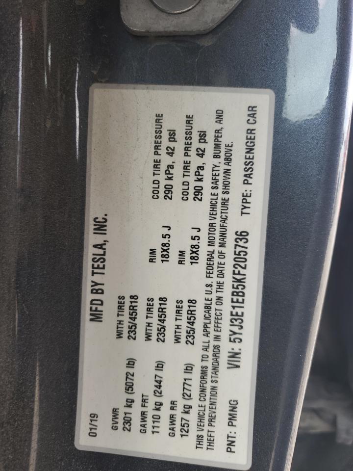 5YJ3E1EB5KF205736 2019 Tesla Model 3