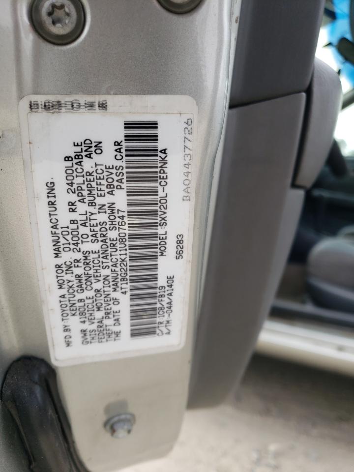 4T1BG22K11U807647 2001 Toyota Camry Ce