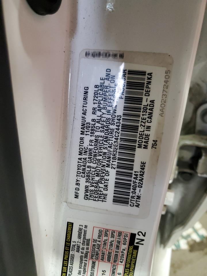 2004 Toyota Corolla Ce VIN: 2T1BR32E34C244343 Lot: 72938864