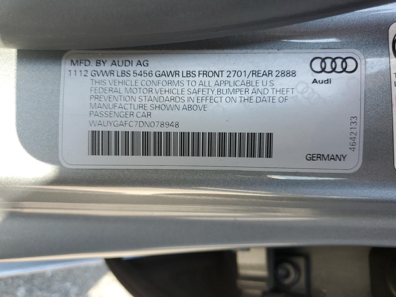 WAUYGAFC7DN078948 2013 Audi A7 Premium Plus