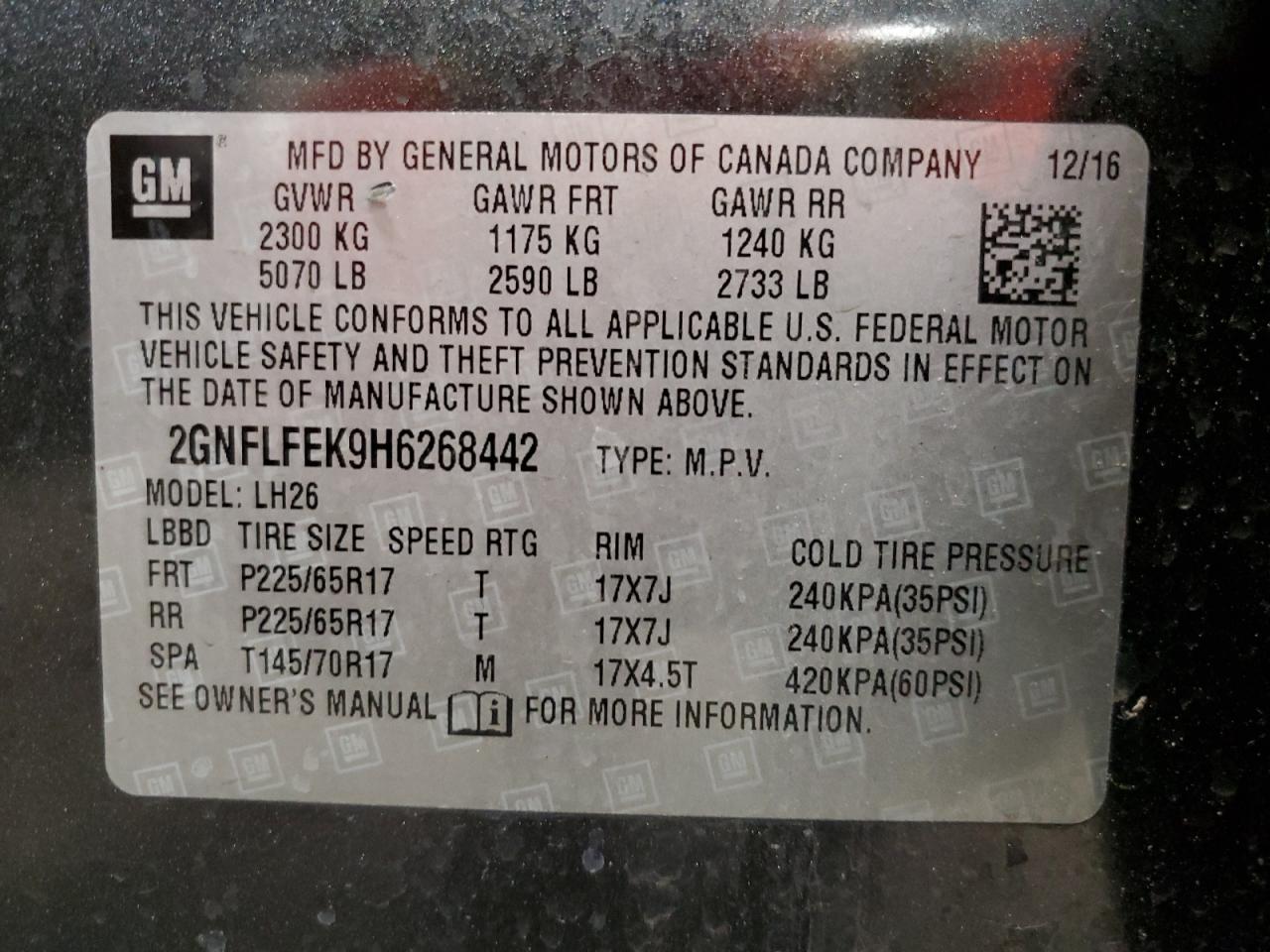 2GNFLFEK9H6268442 2017 Chevrolet Equinox Lt