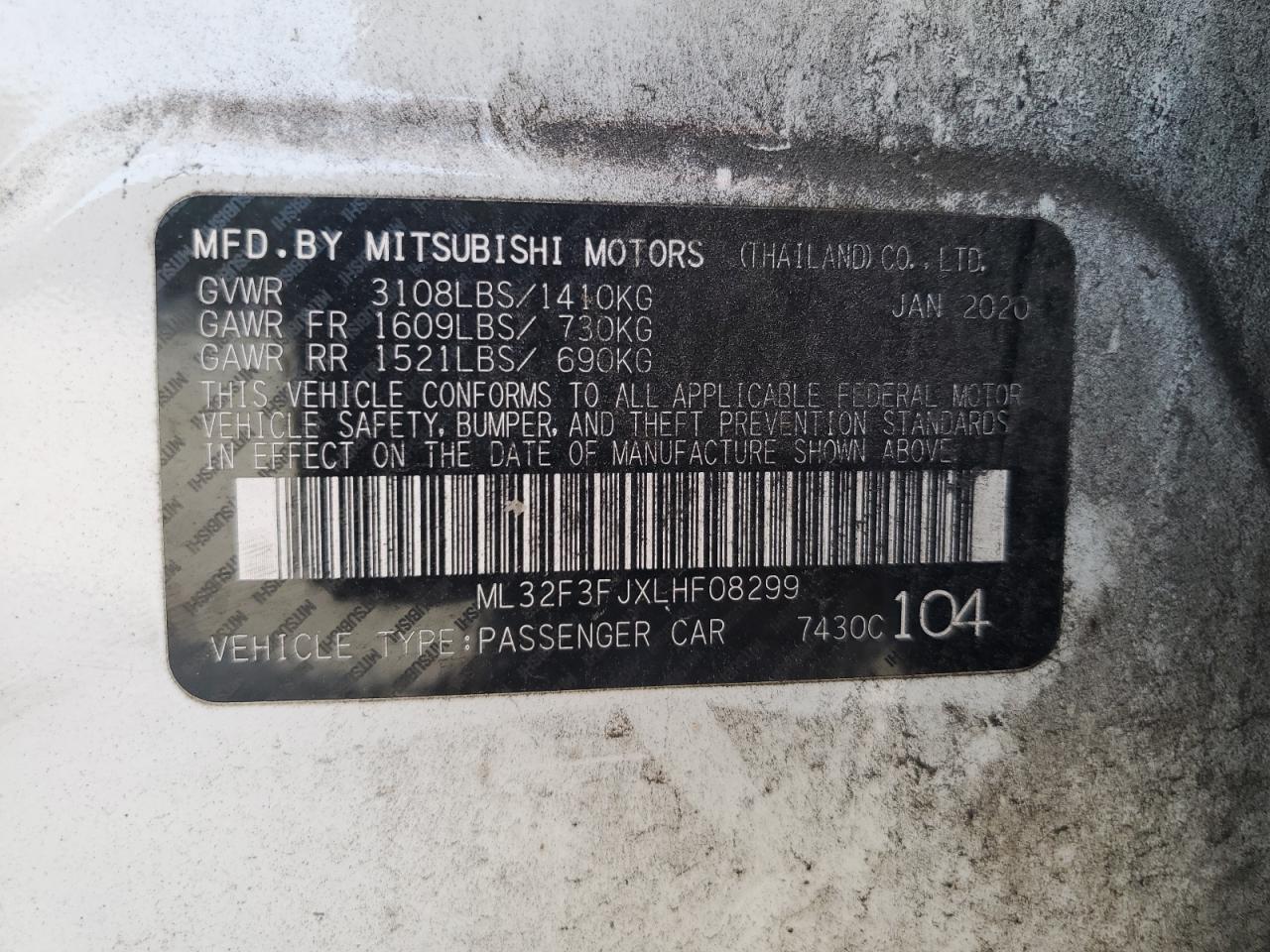 ML32F3FJXLHF08299 2020 Mitsubishi Mirage G4 Es