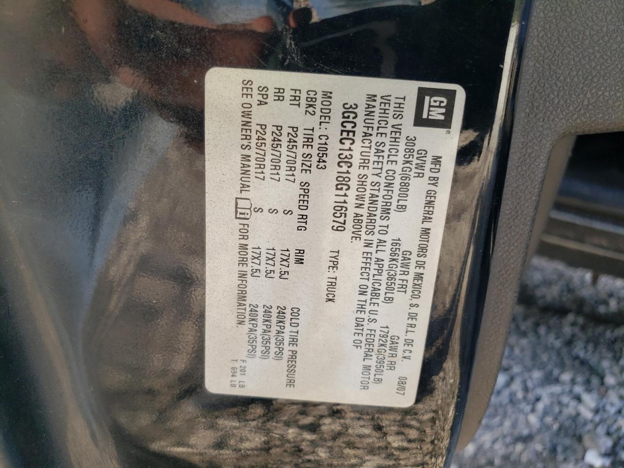 2008 Chevrolet Silverado C1500 VIN: 3GCEC13C18G116579 Lot: 71825674