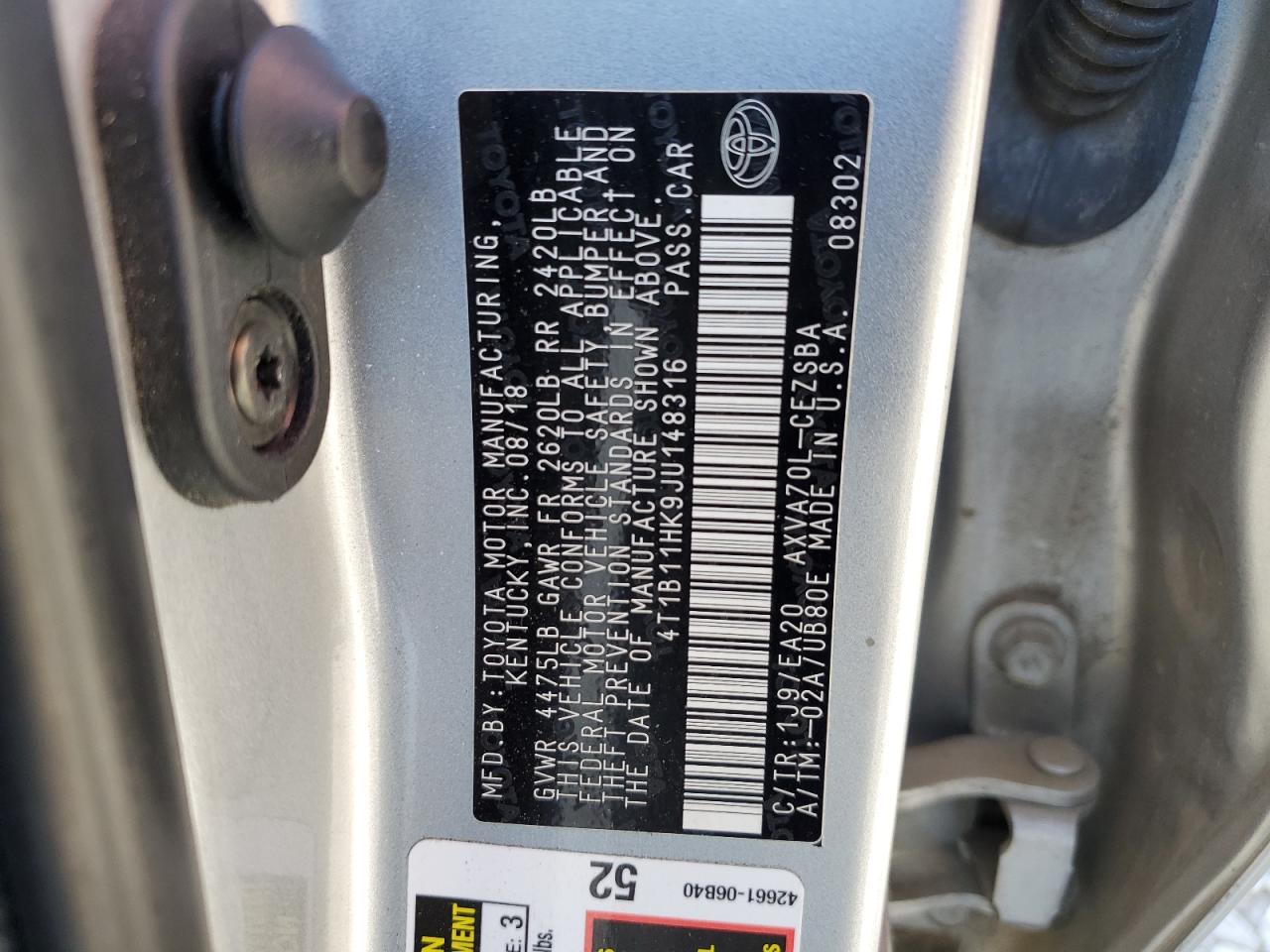 4T1B11HK9JU148316 2018 TOYOTA CAMRY - Image 13