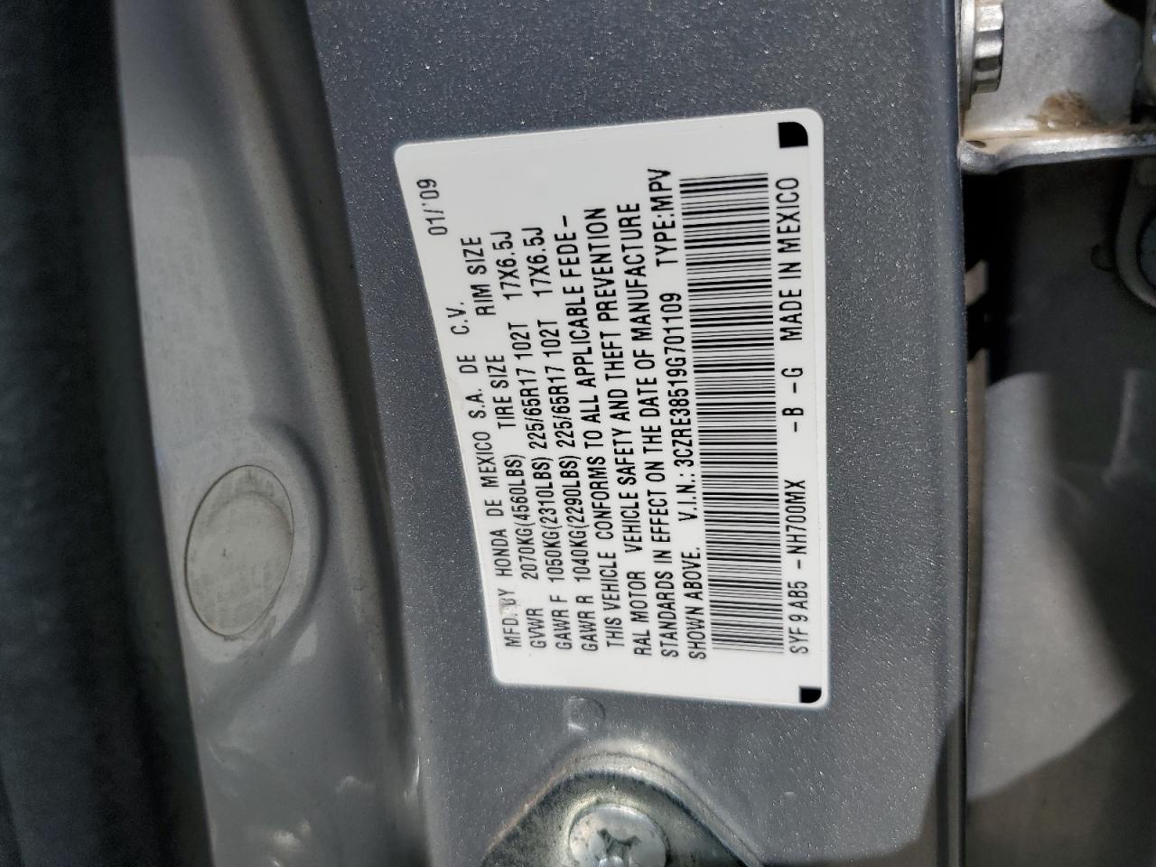 3CZRE38519G701109 2009 Honda Cr-V Ex