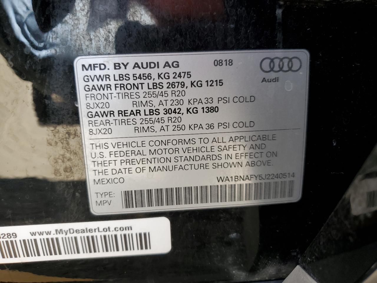 WA1BNAFY5J2240514 2018 Audi Q5 Premium Plus