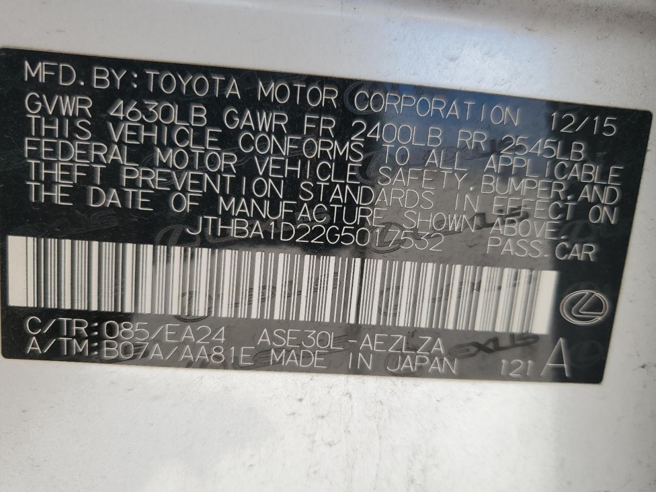 JTHBA1D22G5017532 2016 Lexus Is 200T