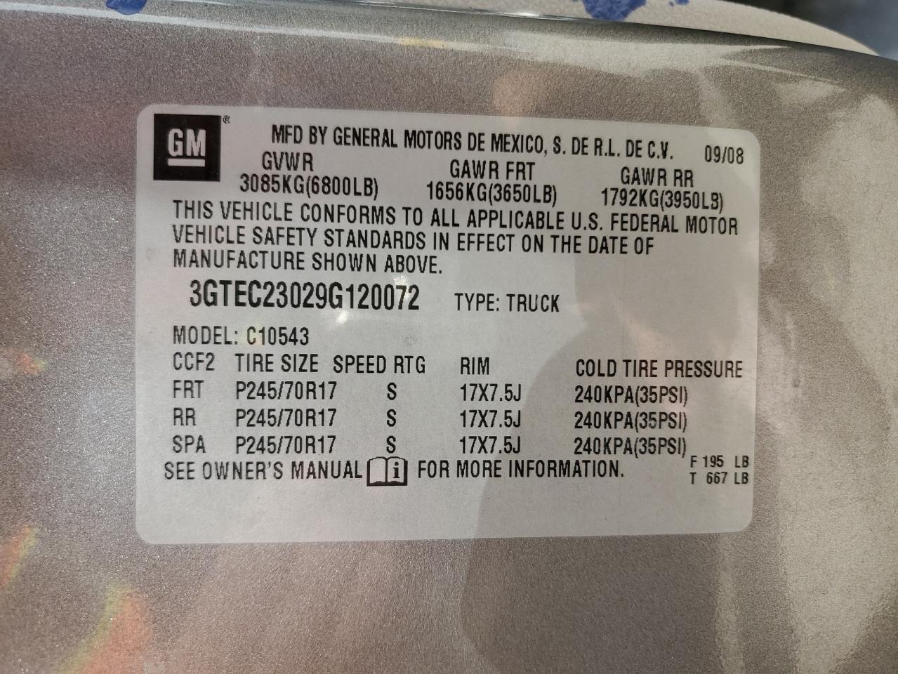 2009 GMC Sierra C1500 Sle VIN: 3GTEC23029G120072 Lot: 73570194