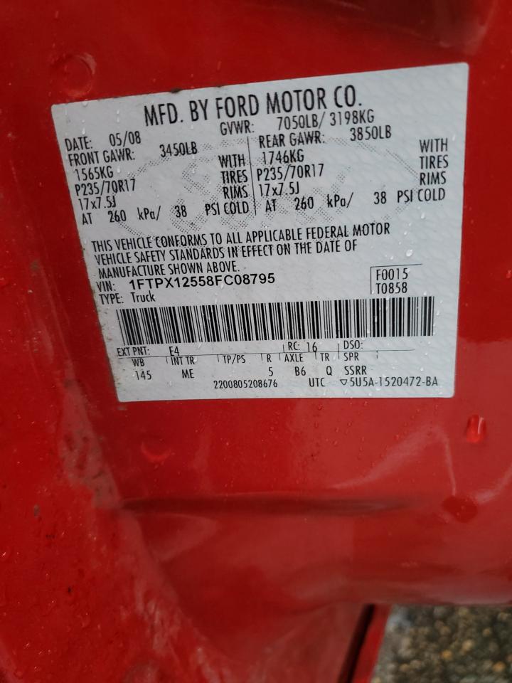 2008 Ford F150 VIN: 1FTPX12558FC08795 Lot: 73108094