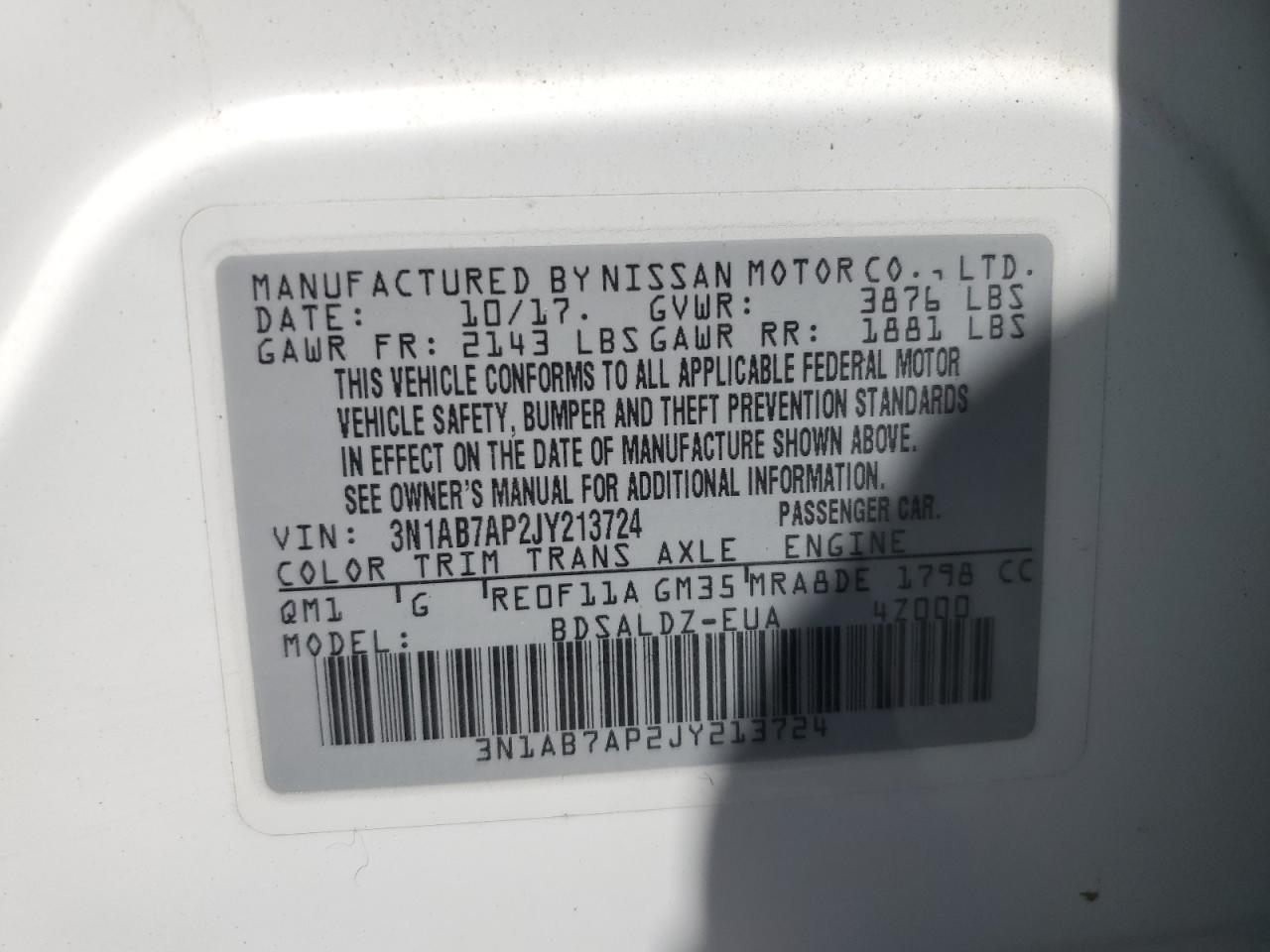 3N1AB7AP2JY213724 2018 Nissan Sentra S